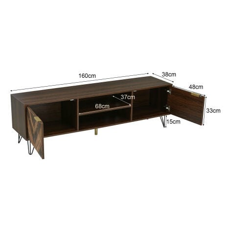 Mueble TV hierro y madera maciza de abeto negro 110x30x43 cm