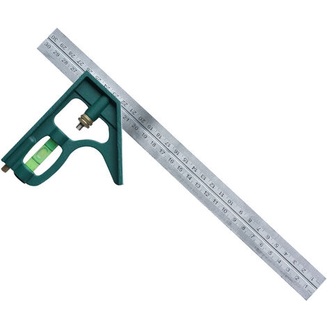 Escuadra combinada de 12 pulgadas con regla de ángulo recto, multifuncional, regla universal ajustable de acero inoxidable, herramientas de medición de ángulo recto (verde)