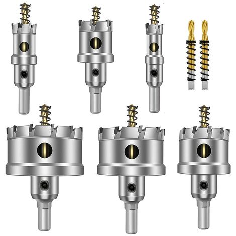 MINKUROW 8 PCS TCT 16-60 mm Sierras perforadoras de aleación de carburo - Avellanador de metal - Broca de aleación - Broca de metal de acero inoxidable multidiente Perforación de agujeros Cortador de (1/5)