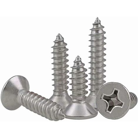 MINKUROW Tornillos autorroscantes de acero inoxidable M3 Tornillos autorroscantes de cabeza Phillips/plana/avellanada Tornillos para madera, M3 × 10 mm, 100 piezas