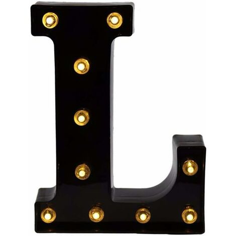 MINKUROW Letras LED decorativas, 26 letras del alfabeto inglés, luz LED creativa, letras de plástico negro para el hogar, fiesta, bar, boda, cumpleaños, día de San Valentín, festival (L) (1/5)