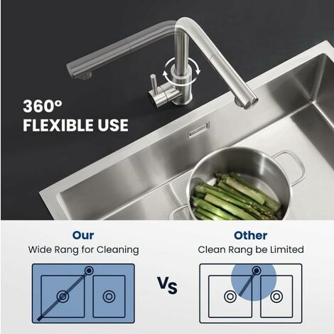 Grifo de cocina con ducha, grifo de cocina con 2 tipos de chorro, grifo de fregadero de cocina extensible con acoplamiento magnético, grifo de cocina mezclador giratorio de 360°, acero inoxidable