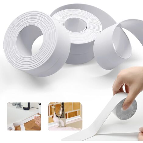 Cinta de sellado, 2 rollos PP Sellador impermeable a prueba de moho 22 mm x 3,2 m Cinta autoadhesiva Tira de sellado Cinta de sellado de juntas para cocina, baño, bañera, azulejos de cerámica, línea d (1/5)