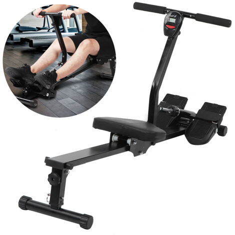 Máquina de remo para el hogar, máquina de remo plegable para bicicleta estática con resistencia al aire, avanzada con resistencia ajustable y pantalla digital, asiento de remo con rodamiento de bolas