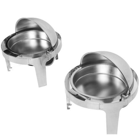 MINKUROW - Plato de frotamiento de acero inoxidable redondo 6L 2 juegos calentador de alimentos recipiente calentador calentador de sopa recipiente para calentar alimentos olla de sopa juego de platos (1/5)