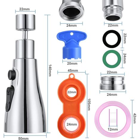 Accesorio giratorio para grifo, giratorio 360° con 3 modos, aireador de grifo multifuncional, ahorrador de agua para grifo, ducha, cocina, baño