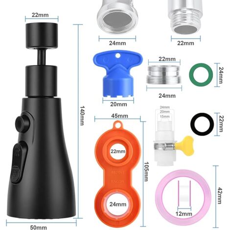 Accesorio giratorio para grifo, giratorio 360° con 3 modos, aireador de grifo multifuncional, ahorrador de agua para grifo, ducha, cocina, baño