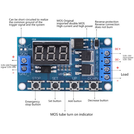 Relé Temporizador Digital - Tarjeta De Control De Retardo, 0.01s A 9999min, Pantalla LCD, 5V-24V, Con Botón De Parada De Emergencia