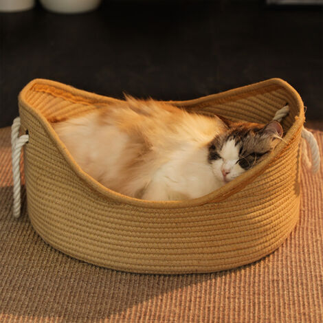Cama Para Gatos Tejida De Junco | Nido Resistente A Arañazos, Transpirable, Ideal Para Mascotas Pequeñas, 40x13 Cm