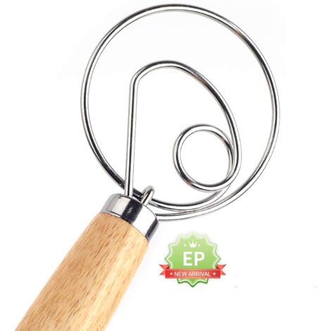 MINKUROW - Batidor De Masa De Pan De 13 Pulgadas, Batidor De Masa Danés De Grado Profesional, Mezclador, Batidor De Huevos, Mango De Madera, Batidor De Masa De Pan, Batidor De Huevos, Mango De Madera, (1/5)