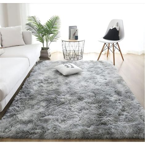 Alfombra mullida de piel sintética con degradado, decorativa para dormitorio, sala de estar y comedor (gris claro, 80 x 120 cm) (1/5)