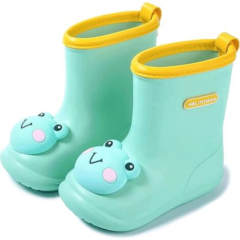 MINKUROW Botas De Lluvia Para Niños Botas De Lluvia Para Niños Botas De Goma Para Niñas Botas Para Niños Unisex Antideslizantes, Rana Verde, Longitud Del Zapato 14 Cm (1/5)