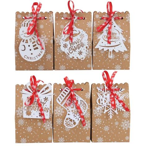MINKUROW Bolsas De Papel Para Regalos, Cajas De Papel De Navidad, Bolsas De Papel Kraft Para Regalos De Navidad, Bolsas De Regalos Con 24 Etiquetas De Navidad Blancas Y Cinta, Bolsas De Regalo Kraft P (1/5)