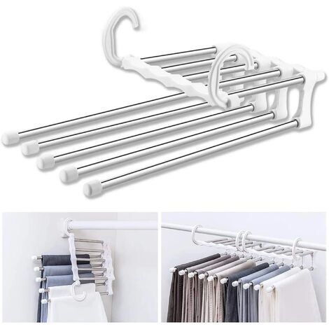 MINKUROW Perchas Para Pantalones, Múltiples Que Ahorran Espacio, Perchas Para Pantalones De Acero Inoxidable De 2 Piezas, Perchas Múltiples Plegables Expandibles, Blanco