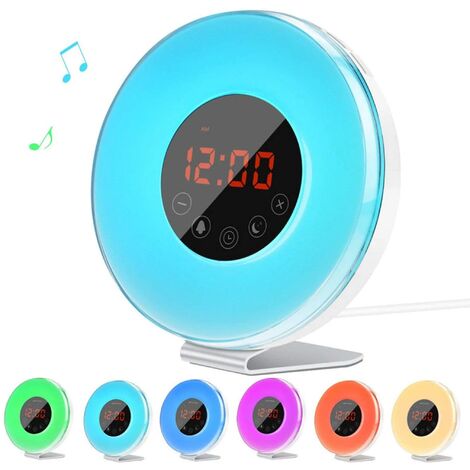 MINKUROW Luz De Reloj Despertador, Luz De Despertador Con Radio Fm Para Adultos Y Niños, 7 Luces Led De Colores, 6 Tonos De Alarma, 10 Niveles De Brillo, Simulación De Amanecer (1/5)