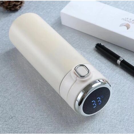 MINKUROW Termo Con Indicador De Temperatura Botella De Agua Aislada Al Vacío - Taza Inteligente De Acero Inoxidable De 420 Ml Mini Taza De Viaje Para Niños, Niñas Y Mujeres (Blanco) (1/3)