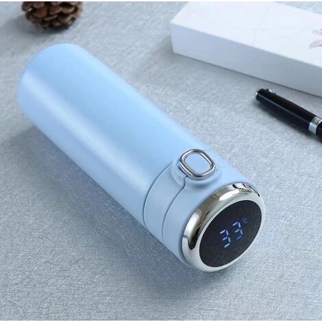 MINKUROW Termo Con Indicador De Temperatura Botella De Agua Aislada Al Vacío - Taza Inteligente De Acero Inoxidable De 420 Ml Mini Taza De Viaje Para Niños, Niñas Y Mujeres (Azul) (1/3)