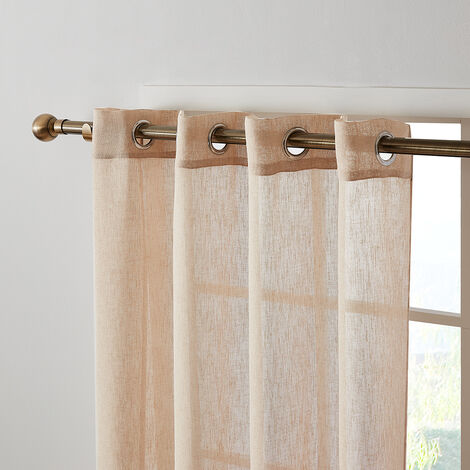 MINKUROW Visillo Semitransparente Corto Con Ojales En Aspecto De Lino Almacena Cortinas Bufandas Para Sala De Estar Dormitorio Habitación Infantil Albaricoque160×140cm (H×W) Juego De 2 (1/5)