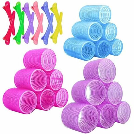 MINKUROW Rulos Para El Cabello Con Autoagarre Peluquería Peluquería Rulos, Herramientas Para El Cabello Paquete De 18 Rulos Para El Cabello (6 Piezas Para 3 Diámetros: 6 Cm, 4,5 Cm, 3,6 Cm) + 12 Clips (1/5)