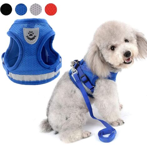 MINKUROW Arnés Para Gatos Y Gatitos Con Correa Ajustable Antiescape Con Tiras Reflectantes Arnés Para Cachorros Perro Pequeño Chihuahua Chaleco Gatos Transpirable Para Caminar Al Aire Libre (M, Azul)