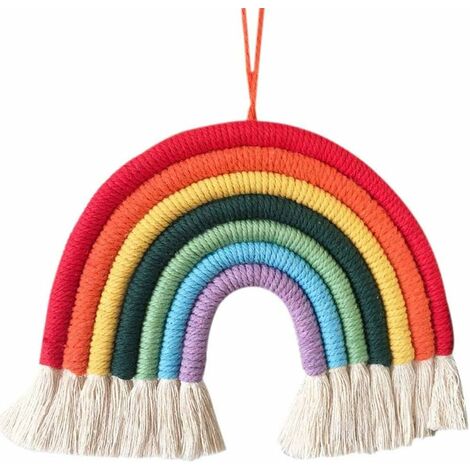 MINKUROW Arco Iris Macramé Tapiz, Tapiz, Arco Iris, Borla, Dormitorio, Decorativo, Hilo De Algodón, Cordón De Macramé Trenzado Naus 7 Para Decoración Del Hogar Boho, Accesorios De Fiesta, Decoración D (1/5)