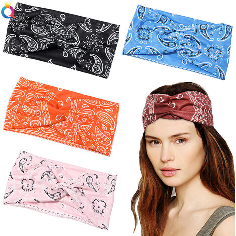 MINKUROW Diadema Turbante Diadema Ancha Con Nudos Diadema Elástica Estampada Para Yoga Para Mujeres Y Niñas (Paquete De 4) (1/4)