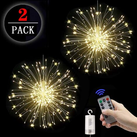 MINKUROW 2 Luces De Hadas De Fuegos Artificiales, Luces De Estallido De Estrellas, 120 Luces Led De Alambre De Cobre, Luces De Cadena De Fuegos Artificiales Con Control Remoto, 8 Modos De Brillo, Impe (1/5)