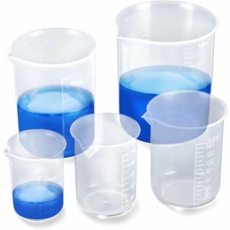 MINKUROW Juego De 5 Vasos Medidores De Plástico. Vaso Medidor 50ml 100ml 250ml 500ml Vaso Medidor 1000ml En Pp Vaso Medidor De Laboratorio Con Graduación (Transparente) (1/4)