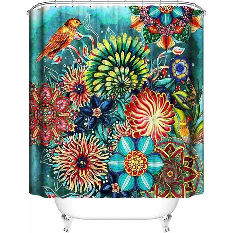 Cortinas De Ducha De Tela MINKUROW, Cortinas De Ducha Gruesas De Poliéster Resistente Al Agua Para Duchas De Baño, Soportes Y Bañeras, Estilo Bohemio De 72 X 72 Pulgadas (1/5)