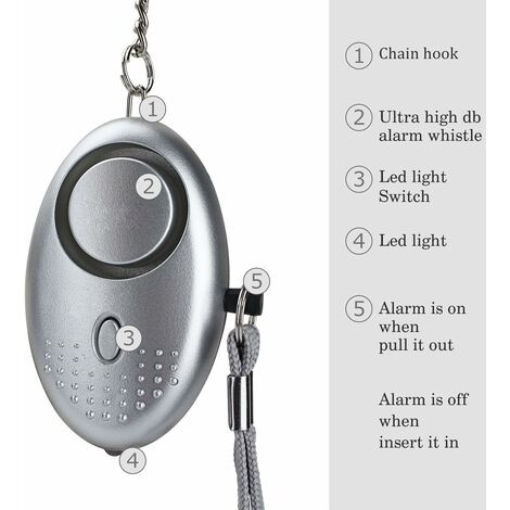 Alarma personal, 5 piezas 140DB Alarma de emergencia con llave de puerta  con antorcha Alarma antirrobo