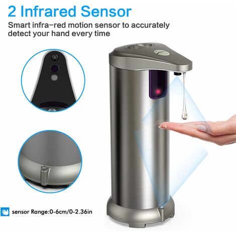 Dispensador automático de jabón, dispensador de jabón de baño de cocina de  acero inoxidable sin contacto, sensor de movimiento infrarrojo infrarrojo