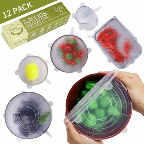 MINKUROW Tapas De Silicona Elásticas, Paquete De 12 Tapas De Silicona Elásticas Reutilizables Para Cuencos, Tazas, Latas, Frutas (Redondas Transparentes) (1/5)