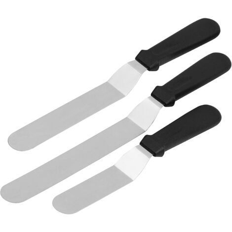 MINKUROW - Juego De 3 Cuchillos Para Untar, Decoración De Pasteles, Paleta En Ángulo, Acero Inoxidable Negro (Juego De 3, Negro)