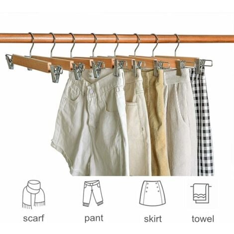 Perchas para faldas – Perchas para pantalones con clips, paquete de 50  perchas de clip para pantalones cortos con gancho giratorio de 360 grados