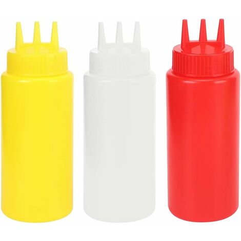 Botella Exprimible MINKUROW, 3 Botellas De Condimento De 3 Orificios Con Tapa Para Aderezo De Ensalada De Ketchup Para Dispensar Líquidos, Ketchup, Salsa De Soja, Condimentos, Glaseado (1/5)