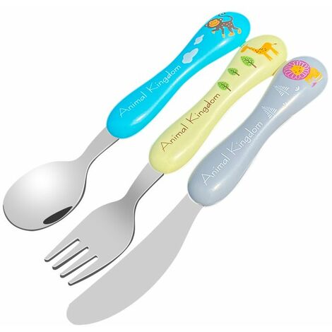 MINKUROW Juego De Cubiertos Para Niños De Acero Inoxidable De 6 Piezas, Juego De Cubiertos Para Bebés, 2 Tenedores, 2 Cuchillos, 2 Cucharas, Cubiertos Para Niños Y Niñas (Animal Kingdom)