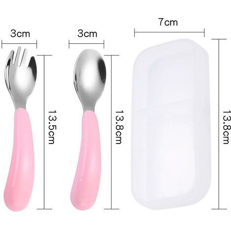 MINKUROW Juego De Cubiertos De Acero Inoxidable Para Niños De 2 Piezas, 1 Tenedor Y 1 Cuchara Para Niños, Bebés, Hogar, Uso Escolar (Rosa)