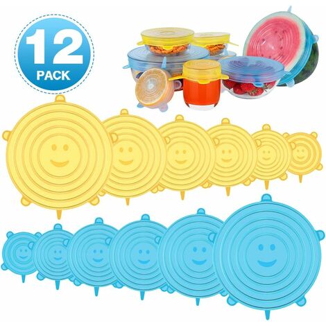 MINKUROW Tapas De Silicona Elásticas, 12 Tapas Elásticas De Silicona De Diferentes Tamaños, Para Tazones, Tazas, Latas, Frutas (1/5)