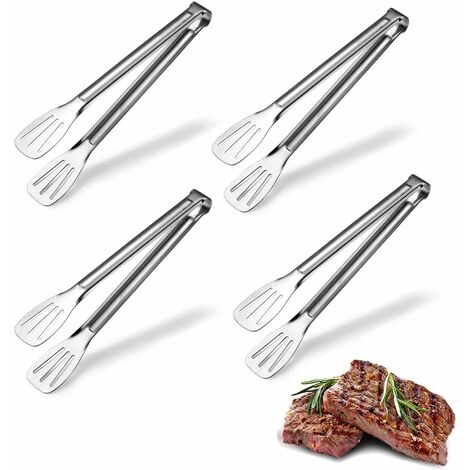 MINKUROW 4 Pinzas De Cocina De Acero Inoxidable De 9 Pulgadas, Pinzas Para Servir, Pinzas Para Cocinar, Pinzas Para Barbacoa Resistentes Al Calor, Utensilios Para Asar, Freír, Servir Barbacoa (Plata)