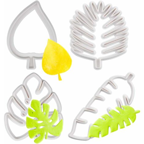 MINKUROW 4 Cortadores De Galletas De Hojas Tropicales, Moldes De Plástico Para Hornear, Molde De Hojas De Palma Hawaiana Para Decoración De Tartas, Galletas De Azúcar, Color Blanco
