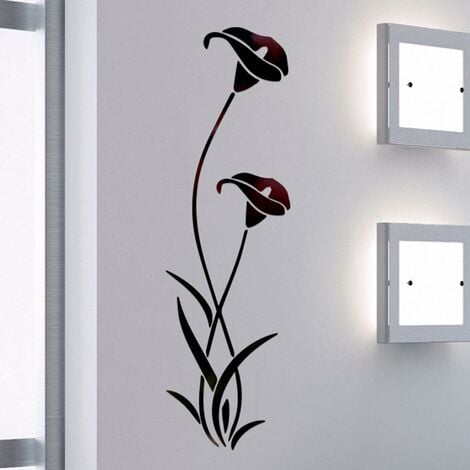 Pegatinas de pared con espejo acrílico de vid de flores, elegante adhesivo  de pared con ajuste de espejo, decoración de pared con espejo adhesivo para  el hogar, sala de estar, dormitorio, negro