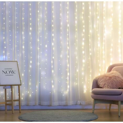 Cortinas blancas, 8 modos de iluminación, 300 luces de cortina LED