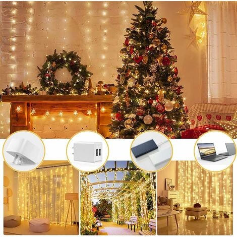 Honche Cortina de luces LED de 300 LED, 8 modos USB con control remoto para  habitación del hogar, dormitorio, boda, fiesta, Navidad, ventana