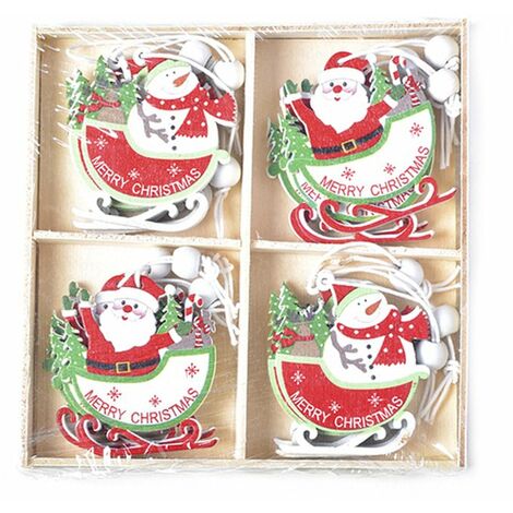 MINKUROW 12 Piezas De Madera Diy Árbol De Navidad Colgante Decoración, Madera Árbol De Navidad Colgantes Conjunto, Muñeco De Nieve/Reno/Papá Noel Diy Navidad Colgantes Tag-B (1/5)