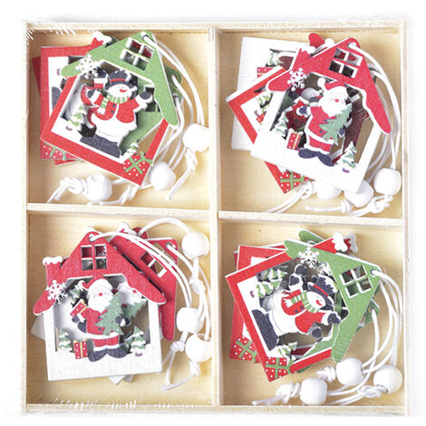 MINKUROW 12 Piezas De Madera Diy Árbol De Navidad Colgante Decoración, Madera Árbol De Navidad Colgantes Set, Muñeco De Nieve/Reno/Papá Noel Diy Navidad Colgantes D-Tag (1/5)