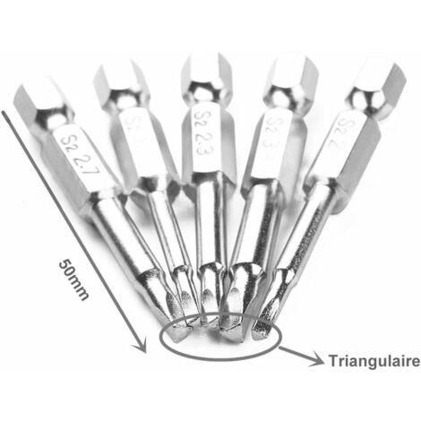 puntas de destornillador de cabeza triangular magnética, punta triangular  de acero S2, juego de puntas de destornillador triangular de vástago  hexagonal (1 juego, plateado)