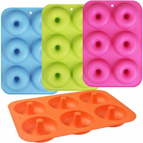 MINKUROW Juego De 4 Moldes De Silicona Antiadherentes Para Rosquillas De 6 Cavidades Para Rosquillas, Bagels Azul+Verde Claro+Rosa Rojo+Naranja (1/5)