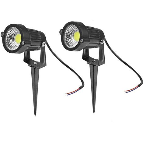 MINKUROW Foco LED para exteriores 7W Paquete de 2 Blanco cálido 2700K IP66 Impermeable 500LM Iluminación LED para exteriores con estaca 100V-265V / AC Luz de estaca de jardín para cubierta Camino Arbu