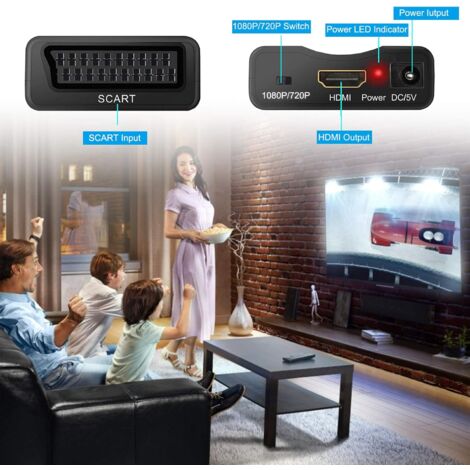 Convertidor de Euroconector a HDMI con Cables HDMI y Euroconector,  Convertidor Scart a HDMI Compatible con Interruptor de Salida Full HD 720P  / 1080P