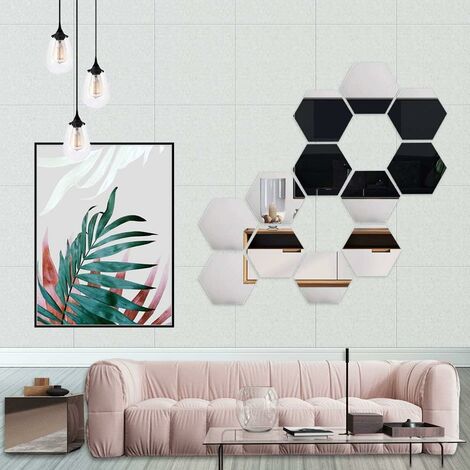 12 espejos autoadhesivos con forma hexagonal para la decoración del hogar,  azulejos de plástico autoadhesivo para la pared de la sala, comedor o
